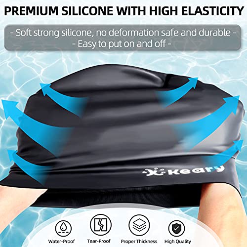 Keary Extra Large Swim Cap for Braids and Dreadlocks Extensions Weaves Long Hair, Waterproof Silicone Cover Ear Bath Pool ...