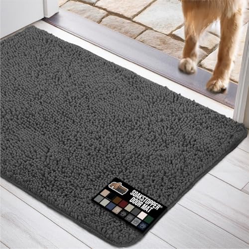 GORILLA GRIP SOAKSTOPPER Dog Door Mat, 36x24 Machine Washable Rug Absorbent Doormat Captures Moisture Mud Dirt, Quick Dry ...
