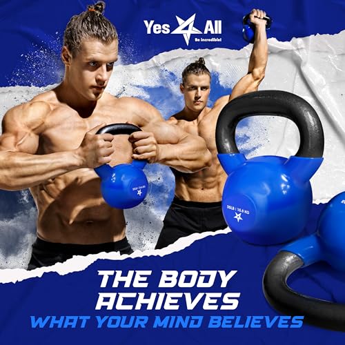 Yes4All Kettlebell, 5-100 LB Vinyl Coated Cast Iron Strength Training Kettlebells for Home Gym Exercises, Fitness, Full Bo...