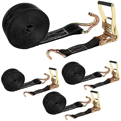 4 Pack 2 Inch Ratchet Straps Heavy Duty 20ft Tie Down Straps Ratchet with Double J Hook, 8000 LBS Break Strength, Cargo Ra...