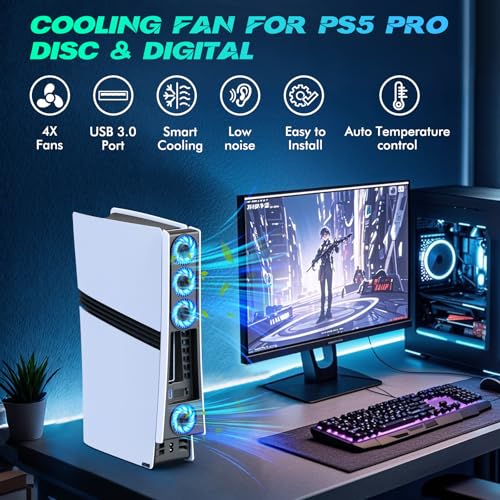 Ps5 Pro 4 Cooling Fans,Ps5 Pro Accessories Fans with USB 3.0,Efficient Quiet Cooler Fan with Adjustable Speed,Cooling Fan ...
