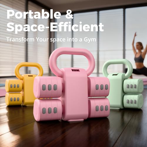 2-in-1 Adjustable Dumbbell Set for Women - 4 Levels (2.2lbs to 12.1lbs) - Home Gym Weights for Women at Home - Fitness Dum...