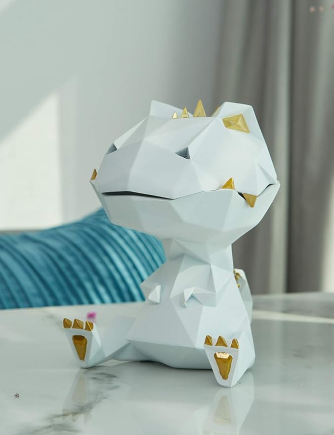 HAUCOZE Dinosaur Statue Candy Dish Key Bowl Dino Gifts Sculpture Modern Home Decor Accessories Pop Arts Polyresin Cookie Jar White 7.5 inch
