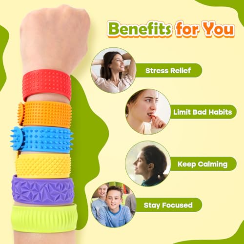 Sensory Fidget Toys for Kids: Textured Silicone Slap Bracelets 6 Pack, Stress Fidgets for Anxiety Autism ADHD, Wearable Se...