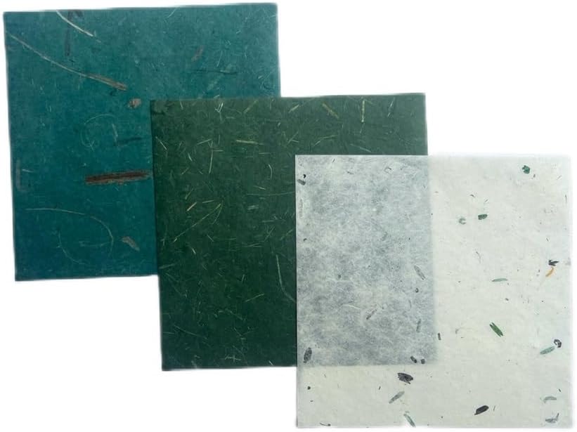 8 x 8 Inches Natural Fiber Leaves Banana Bark Mulberry Paper Sheets 50 Sheets Square Origami Paper Arts Folding Craft, Square Folding Paper for DIY Crafts (Mixed Green Leaves, etc.,, 8"x8")