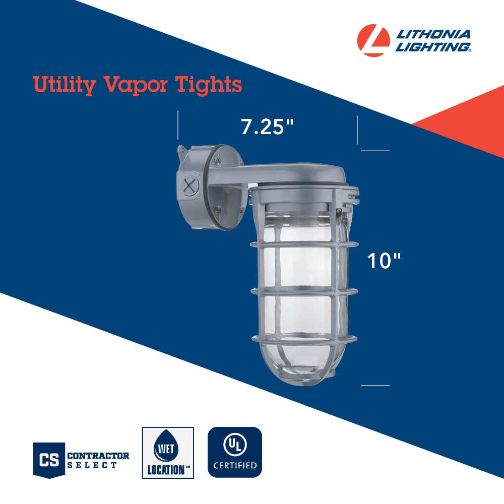 Lithonia Lighting VW150I M12 Vapor Tight Wall Lamp, 150W Max, Gray, Indoor/Outdoor Use, Industrial Style, Includes Junction Box