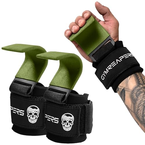 Gymreapers Weight Lifting Hooks (Pair), Heavy Duty Power Wrist Straps Hand Grip Support For Deadlifts, Pull Ups, Shrugs - ...