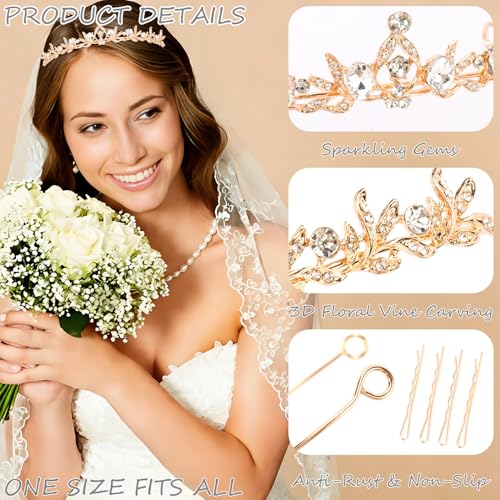 CUBACO Rhinestone Gold Tiara Crown for Woman Tiara Headband for Bride Flower Girl Crystal Princess Tiaras Crowns for Birth...