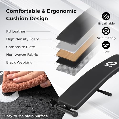 Goplus Adjustable Sit Up Bench for AB Exercise, Foldable Curved Slant Bench with High Density Foam Cushioned Seat for Stre...