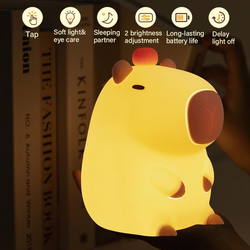 Bestfaith Cute Tangerine Capybara Night Light  Led Squishy Night Lamp  2 Levels Dimmable Nursery Nightlight For Kids  Rechargeable Touch Lamp  Dorm Decor  Kids Funny Gifts (Fixed Tangerine)