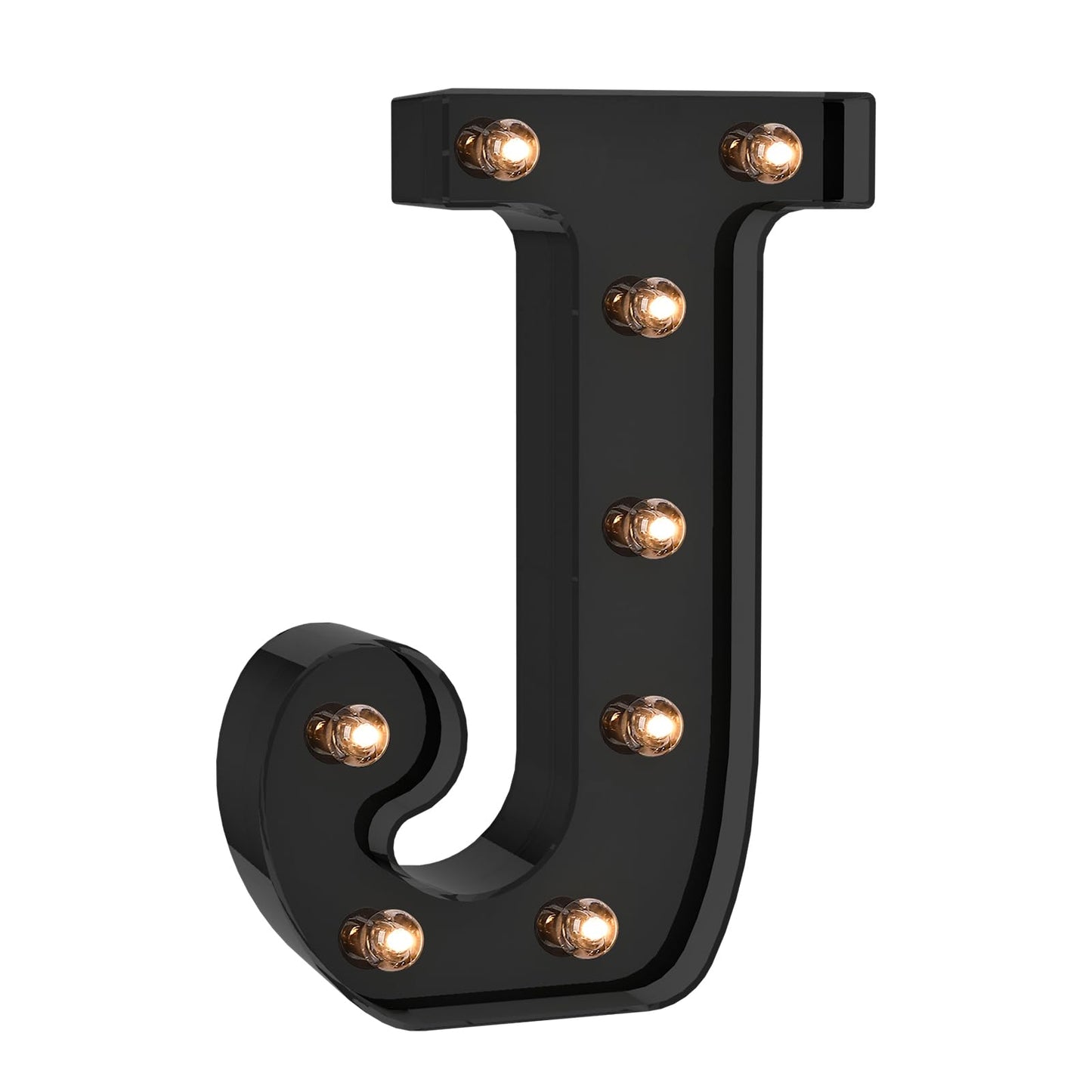 Foaky Black LED Letter Lights - Battery Operated Alphabet Decor for Home, Party, Wedding - Size J, Plastic Material