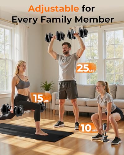 FEIERDUN DB1 Quick Adjustable Dumbbell Set, 15-in-1 Weight Set Dumbbells 105lb/52.5lb with Storage Box, Quick Adjust Free ...