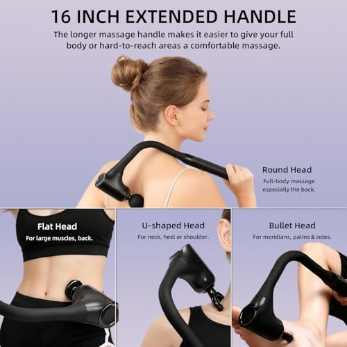 iKyoor Massage Gun with Exended Handle Deep Tissue Back Massager for Pain Relief with Silicone Sleeves, 12MM Percussion Ne...