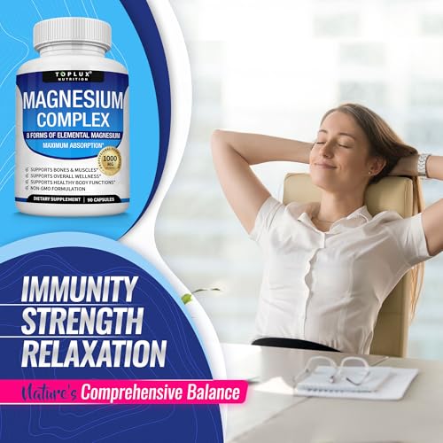 Magnesium Complex Supplement 8 Elemental 1000mg - Magnesium Glycinate, Citrate, Malate, Taurate, Chelated for Easy Absorpt...