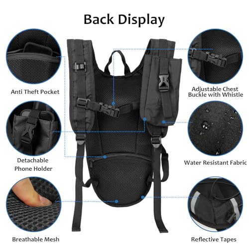 Lightweight Hydration Backpack 2L Water Bladder Pack for Running, Cycling, Hiking – Anti-Theft Water Backpack with Phone H...