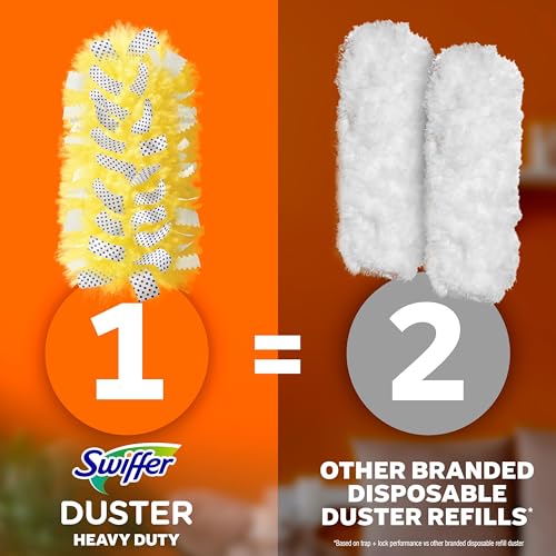 Swiffer Dusters Heavy Duty, Feather Head Multi-Surface Duster Refills for Cleaning, Unstopables, Yellow, 24 Count (4 Packs of 6)