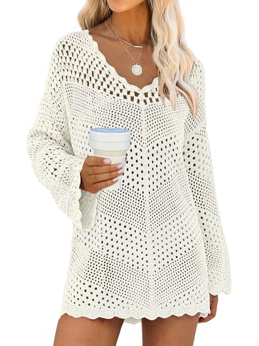 ANRABESS Swimsuit Cover Up for Women Crochet Bathing Suit Summer Swimwear V Neck Mesh Knit Dress 2026 Beach Vacation Clothes