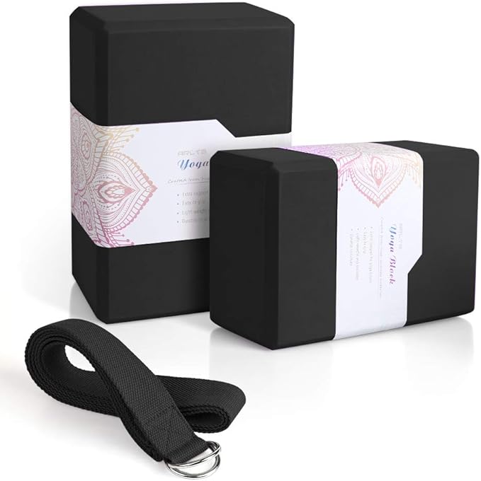 ARLTB 2 Pack Yoga Blocks 9"x 6"x 4" EVA Foam Blocks with Strap, High Density Block for Support and Deepening Poses