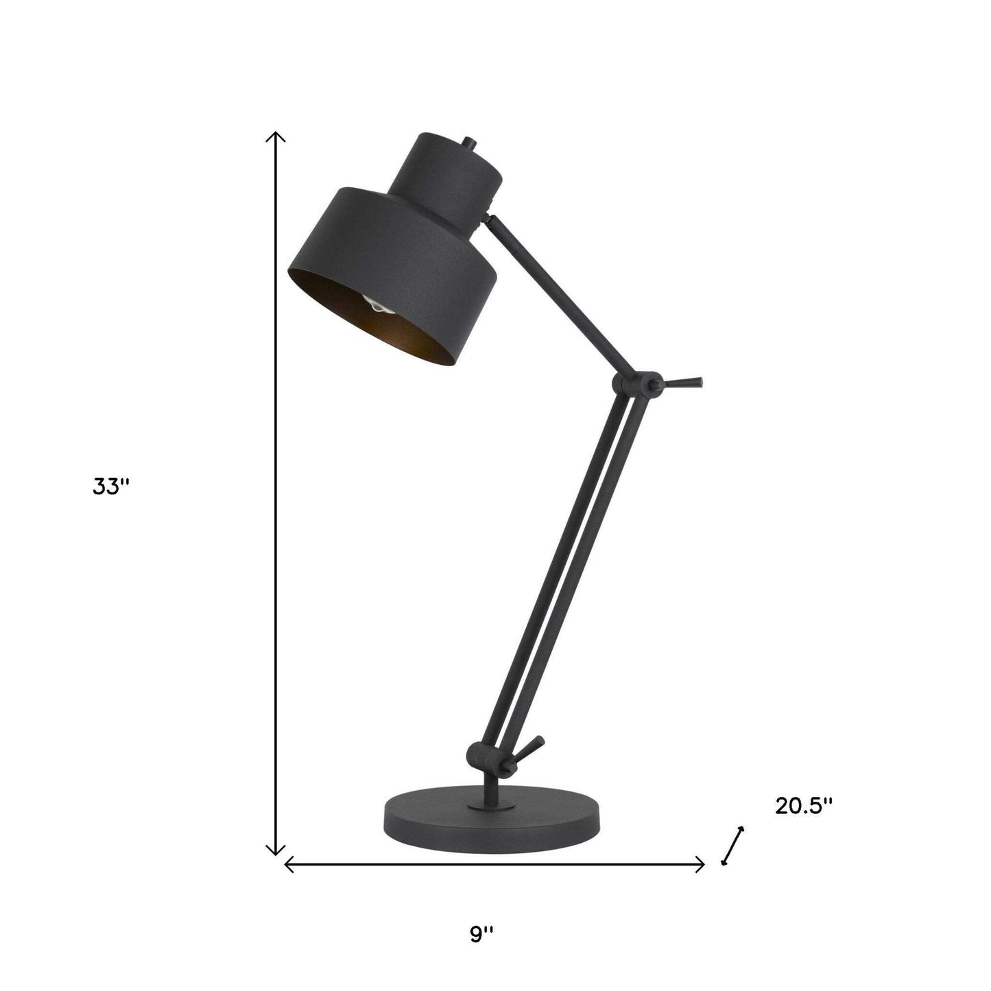Homeroots Metal Desk Table Lamp, 33 In., Black, Model 524668