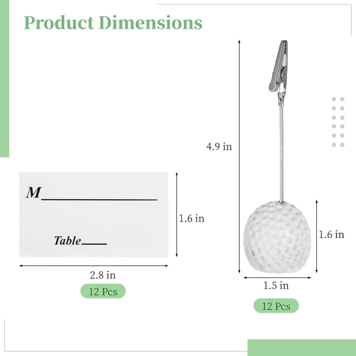 12 Pcs Resin Golf Ball Memo Clips, Alligator Clip Holders for Cards, Notes, Photos, Wedding and Office Table Stands