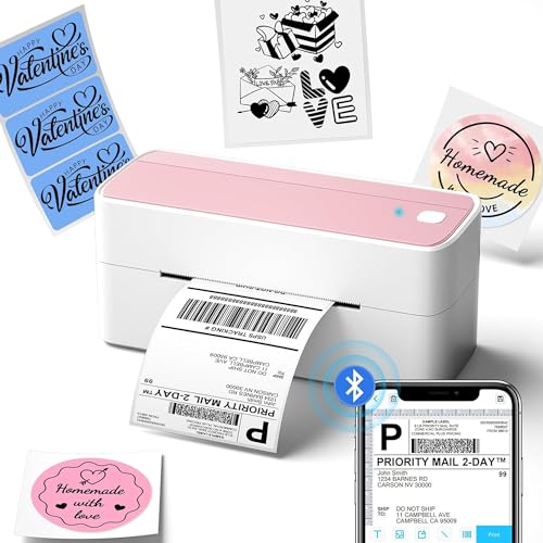 Phomemo Bluetooth Thermal Label Printer, 241BT 4X6 Wireless Shipping Label Printer for Small Business, Pink Labels Printer...