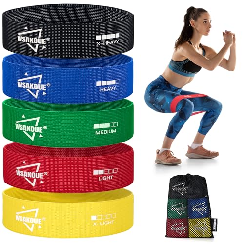 WSAKOUE Fabric Resistance Bands for Working Out – 5 Booty Bands for Women & Men, Exercise Workout Bands for Legs, HIPS & G...