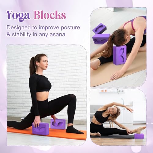 2 Pcs Large Yoga Blocks Rabbit ear groove shape- Supportive Latex-Free Eva Foam - Soft Non-Slip Surface with Beveled Edges...
