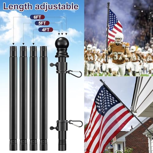 Barcetine Black Flag Poles for Outside House - 5ft Tangle Free Flag Pole for House,Heavy Duty Metal Flagpole,Outdoor Flagp...