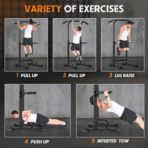 Adjustable Pull Up Bar Free Standing, Pull Up Dip Station with 10 Height Levels, Multifunction Dip Station Home Gym, Dip S...