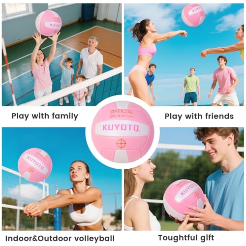 KUYOTQ Pink Outdoor Volleyball Official Size 5 Thickened Surface Soft Leather in&Outdoor Volleyball for Youth Adults,Beach...