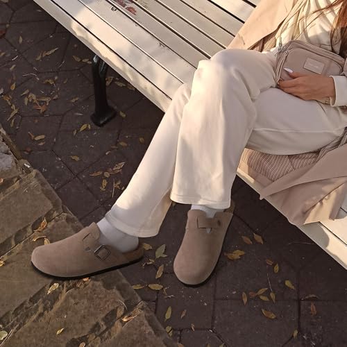 Litfun Unisex Genuine Suede Clogs Soft Footbed Leather Potato Shoes Comfort Slip On Clogs with Arch Support