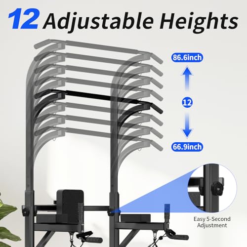 Pull Up Bar Power Tower Dip Station, Adjustable Strength Training Equipment for Home Gym Workout, Multi-Function Pull Up a...