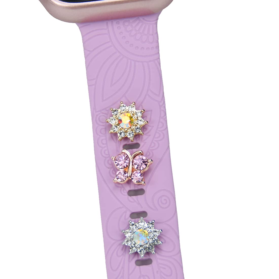 Cute Bling Metal Crystal Decorative Charms Nails Studs Compatible With Apple Watch Band 454442414038Mm Silicone Bands Iwatch Ser