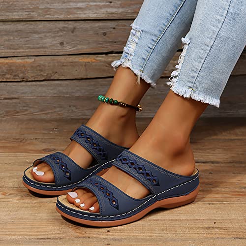JEUROT Women's Summer Sandals Arch Support Orthopedic Sandal Open Toe Slip On Wedge Slides Comfortable Walking Platform Shoes