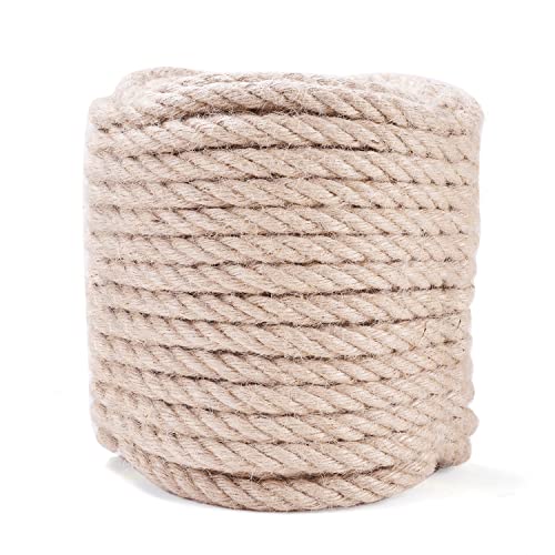Jute Rope - Twisted Manila Natural Thick Hemp Rope Multipurpose for Indoor and Outdoor Use, for Docks, Railings, DIY Proje...