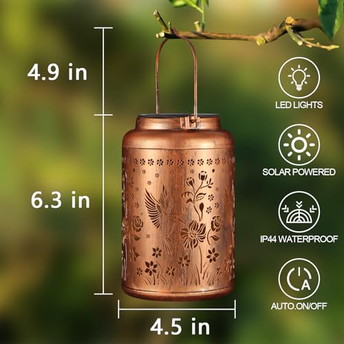 Solar Lanterns Outdoor Waterproof Hummingbird Garden Decor Gifts for Women Mom Grandma Hanging Solar Lights Metal Solar De...