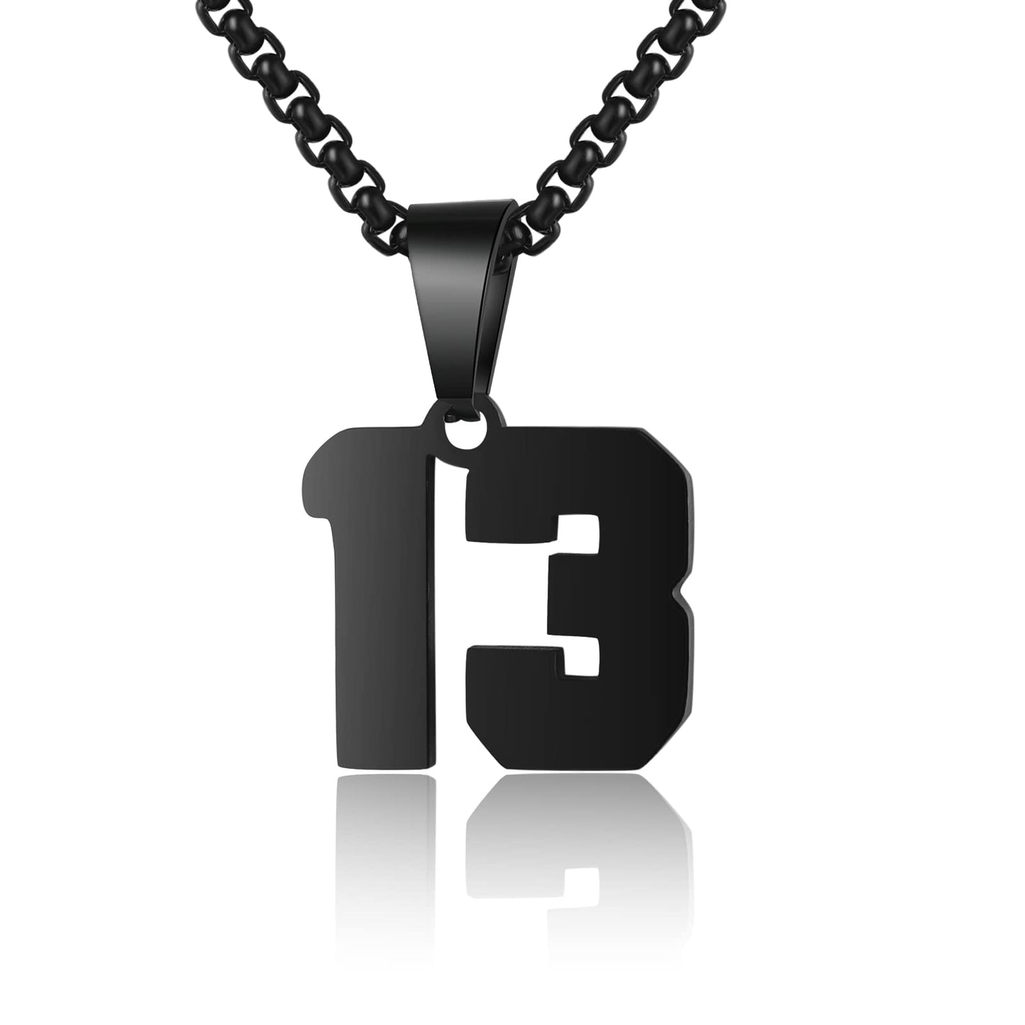 Number Necklaces Personalized Necklaces Black Initial Number Pendant Stainless Steel Chain Movement Necklaces for Men Women (13)