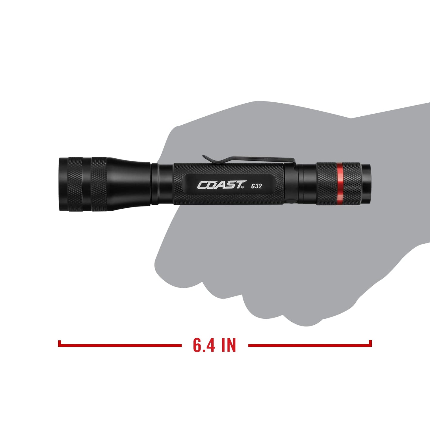 Coast G32 Flashlight - 465 Lumens, Pure Beam, Twist Focus, Aluminum, 10.4X4.5X1.25, Black, Model 20484