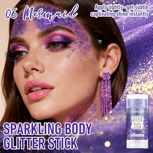 LYNEMOGA Body Glitter Stick, Mermaid Face Body Glitter Stick for Women Girls, Chunky Sequins Hair Glitter Gel Makeup for L...