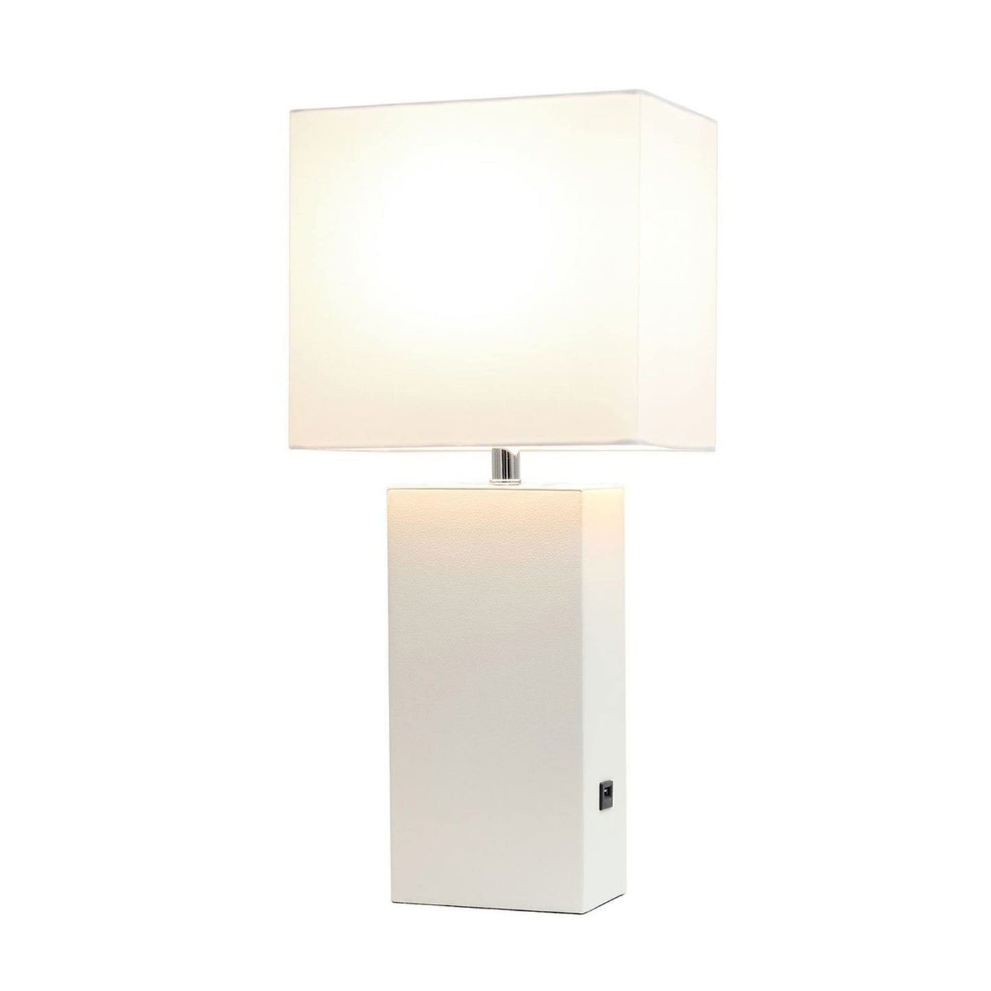 LALIA HOME Bedside Table Lamp with USB Charging Port, 21in, White, Leather Base, Model LHT-3012