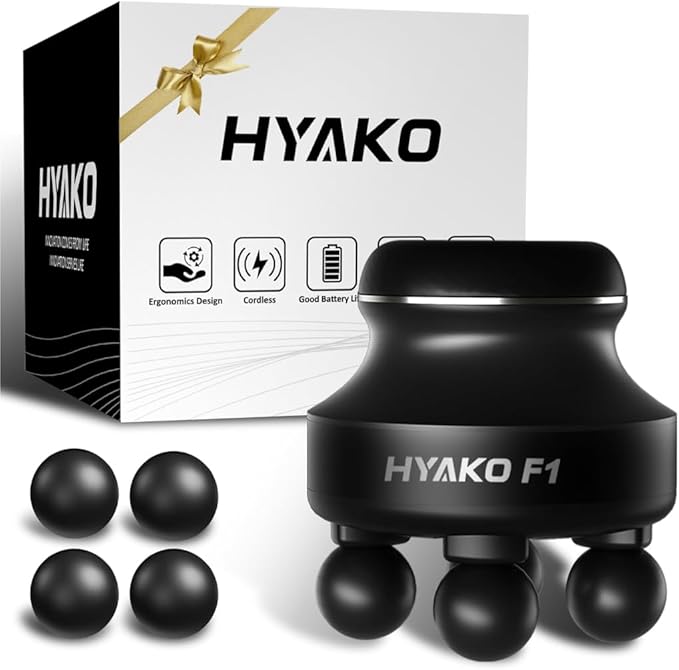 HYAKO F1 4-Heads Handheld Electric Deep Tissue Body Massager – Portable Orbital Professional Muscle Massager Tool for Easi...