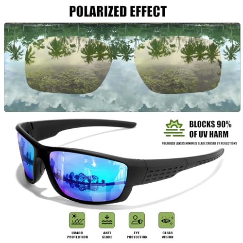 SQOQS Polarized Sports Sunglasses Men UV400 Protection Lightweight Wrap Around Goggles for Cycling Fishing Driving Running