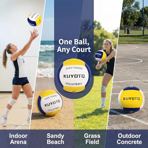 KUYUTQ Beach Volleyball Official Size 5 for in & Outdoor, Yellow Blue White Outdoor Volleyball with Thickened Soft Leather...