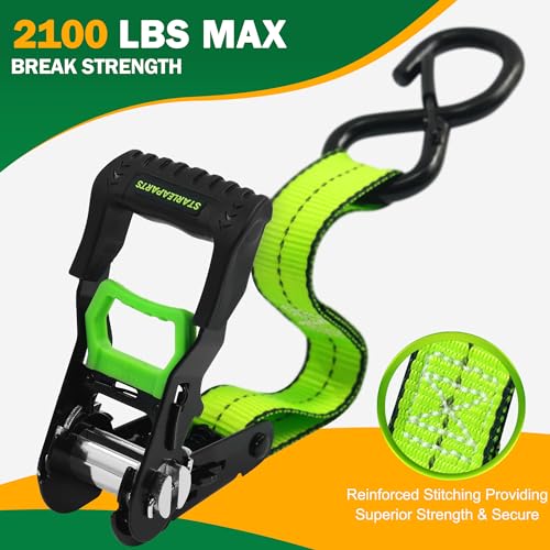 Motorcycle Tie Down Strap (4PK) - 2,100lb Break Strength Premium 15ft Ratchet Tie Down Straps Set, Soft Loop Ratchet Strap...