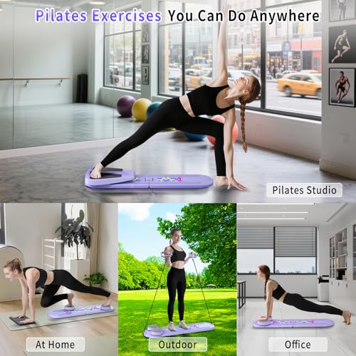 Pilates Board, Foldable Pilates Reformer Set for Home Workout with Timer, Multifunctional Portable Reformer Pilates Machin...