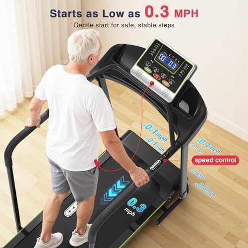 Redliro Treadmill for Seniors Slow Walking - 0.3mph Start, Front & Long Handrails - Foldable Recovery Flat Treadmill for E...