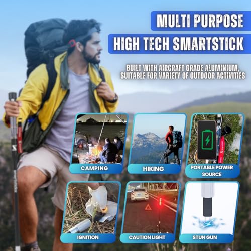 SmartstickX Tactical Walking Stick Staff Self Defense Stun Gun, 2 Bright LED Light Modes, Military Grade Aluminum, USB Cha...