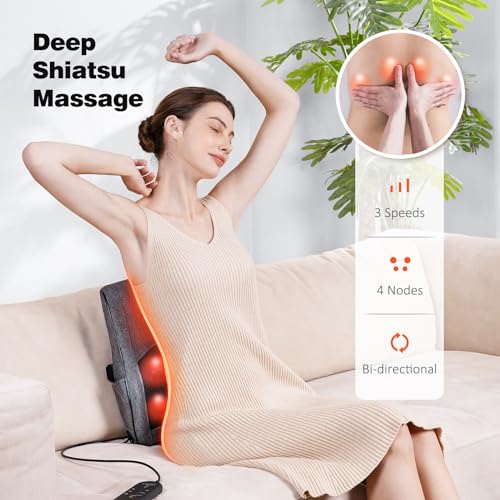 Boriwat Back Massager with Heat, Neck Massager for Pain Relief Deep Tissue, 3D Kneading Massage Pillow for Back, Neck, Sho...
