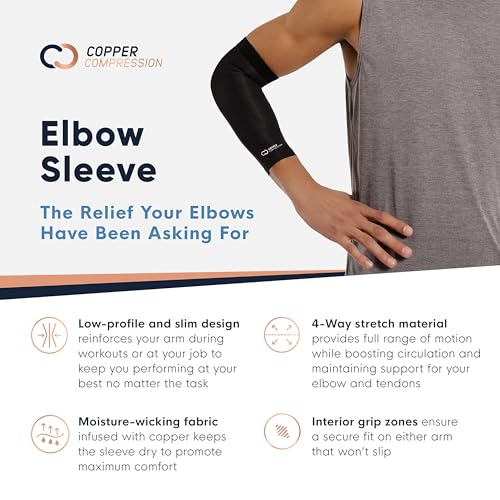 Copper Compression Elbow Sleeve - Copper Infused Orthopedic Brace for Tennis & Golfer Elbow, Tendonitis, Arthritis, Bursit...