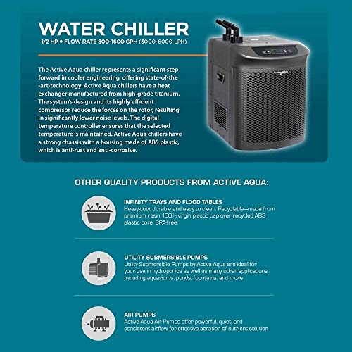 Active Aqua AACH50HP Water Chiller for Aquarium, Hydroponics, Bathtub – 0.5 HP, Fast Cooling, 90-172 Gallons, Titanium Eva...